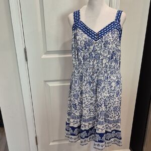 Knox Rose Blue and White Patterned Midi Dress Size XL